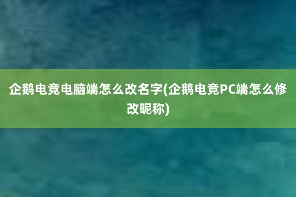 企鹅电竞电脑端怎么改名字(企鹅电竞PC端怎么修改昵称)