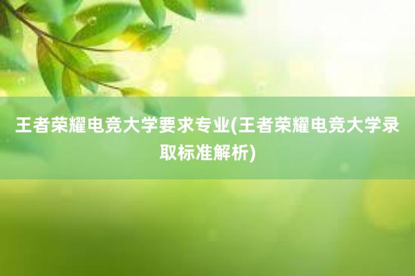 王者荣耀电竞大学要求专业(王者荣耀电竞大学录取标准解析)