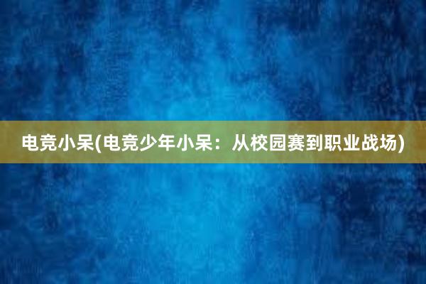 电竞小呆(电竞少年小呆：从校园赛到职业战场)