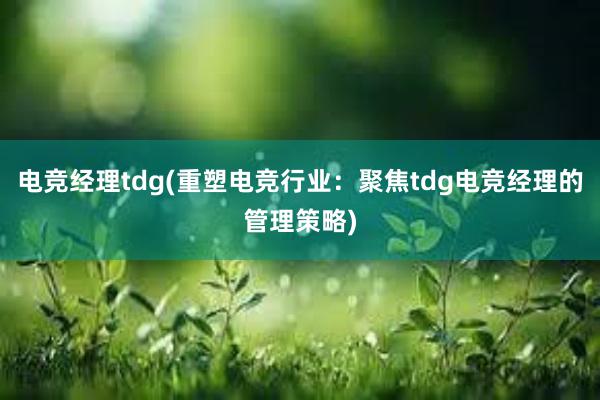 电竞经理tdg(重塑电竞行业：聚焦tdg电竞经理的管理策略)