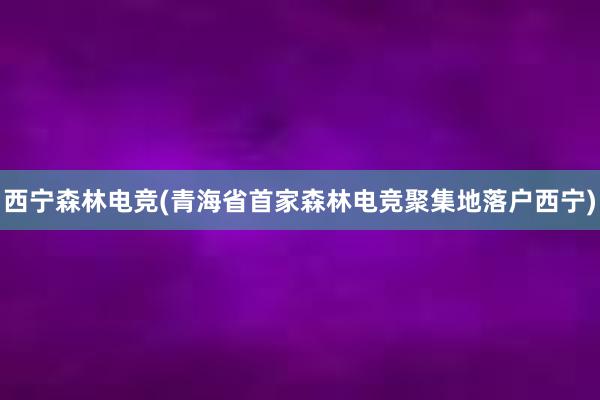 西宁森林电竞(青海省首家森林电竞聚集地落户西宁)